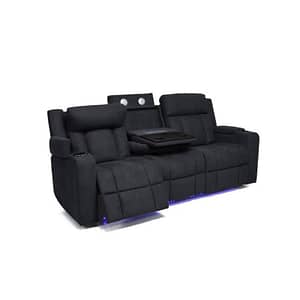 Front View of Bardot Dark Grey Fab 3 Seater Lounge W/2 Electric Recliners